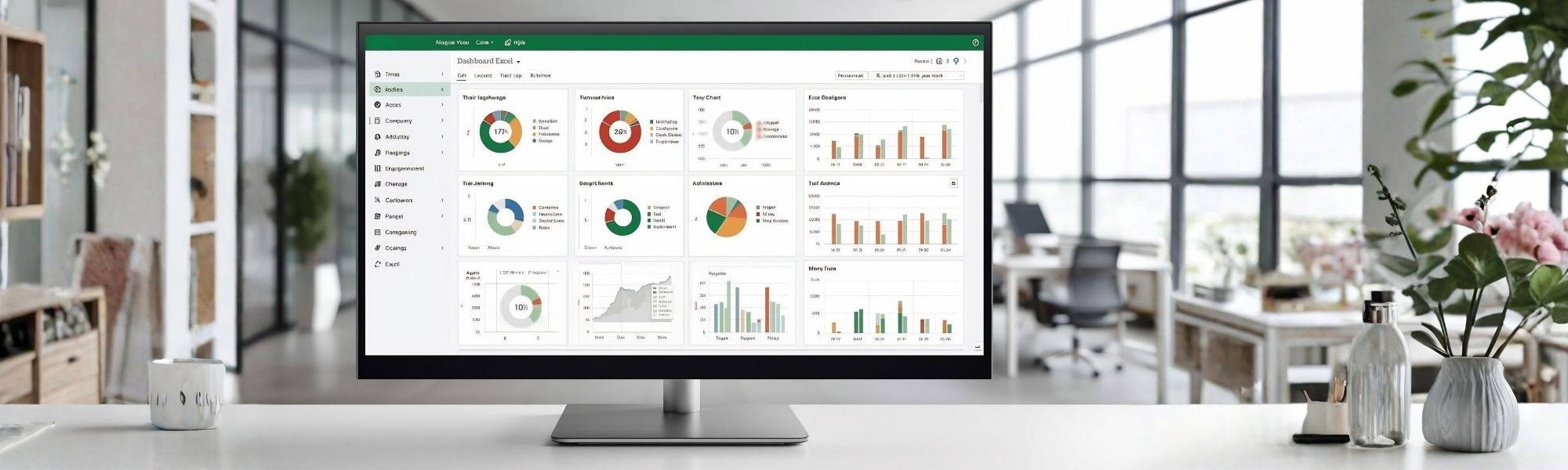 Overzichtelijk Excel-dashboard met grafieken, draaitabellen en KPI?s die prestaties en data visueel weergeven.